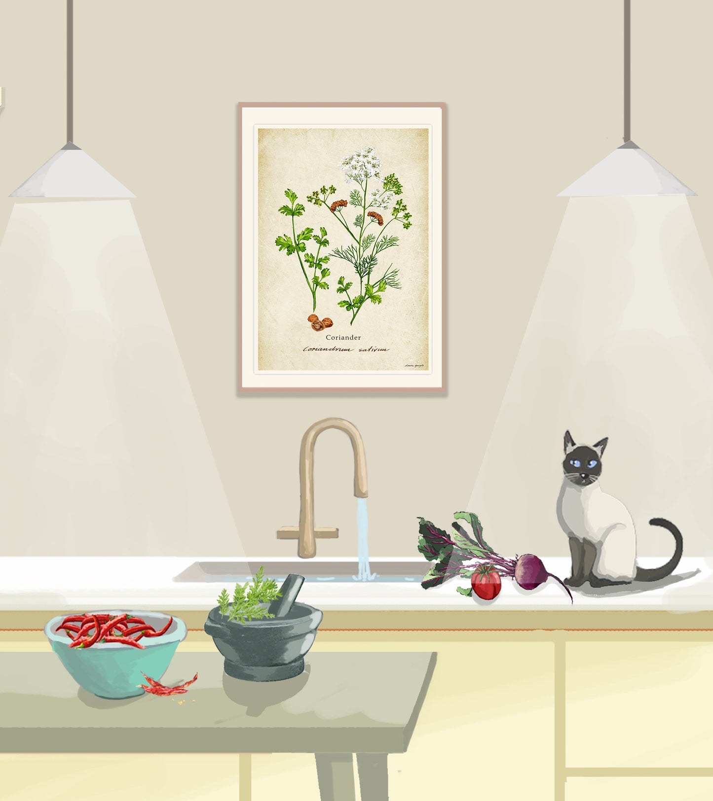 Coriander on a Vintage Background