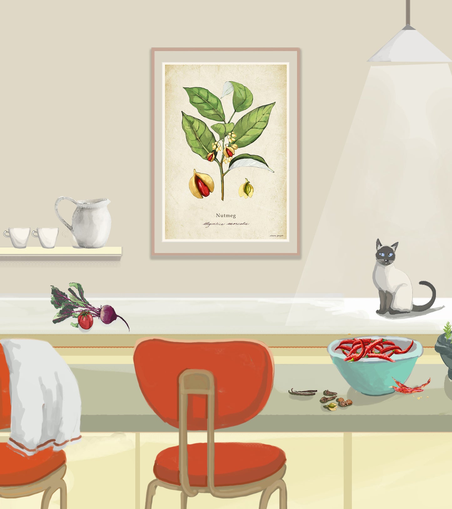 Nutmeg on a Vintage Background